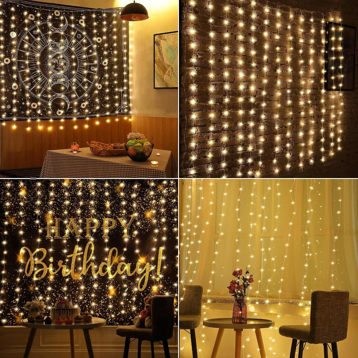 195 LED Christmas Curtain Lights Warm White Backdrop Lights