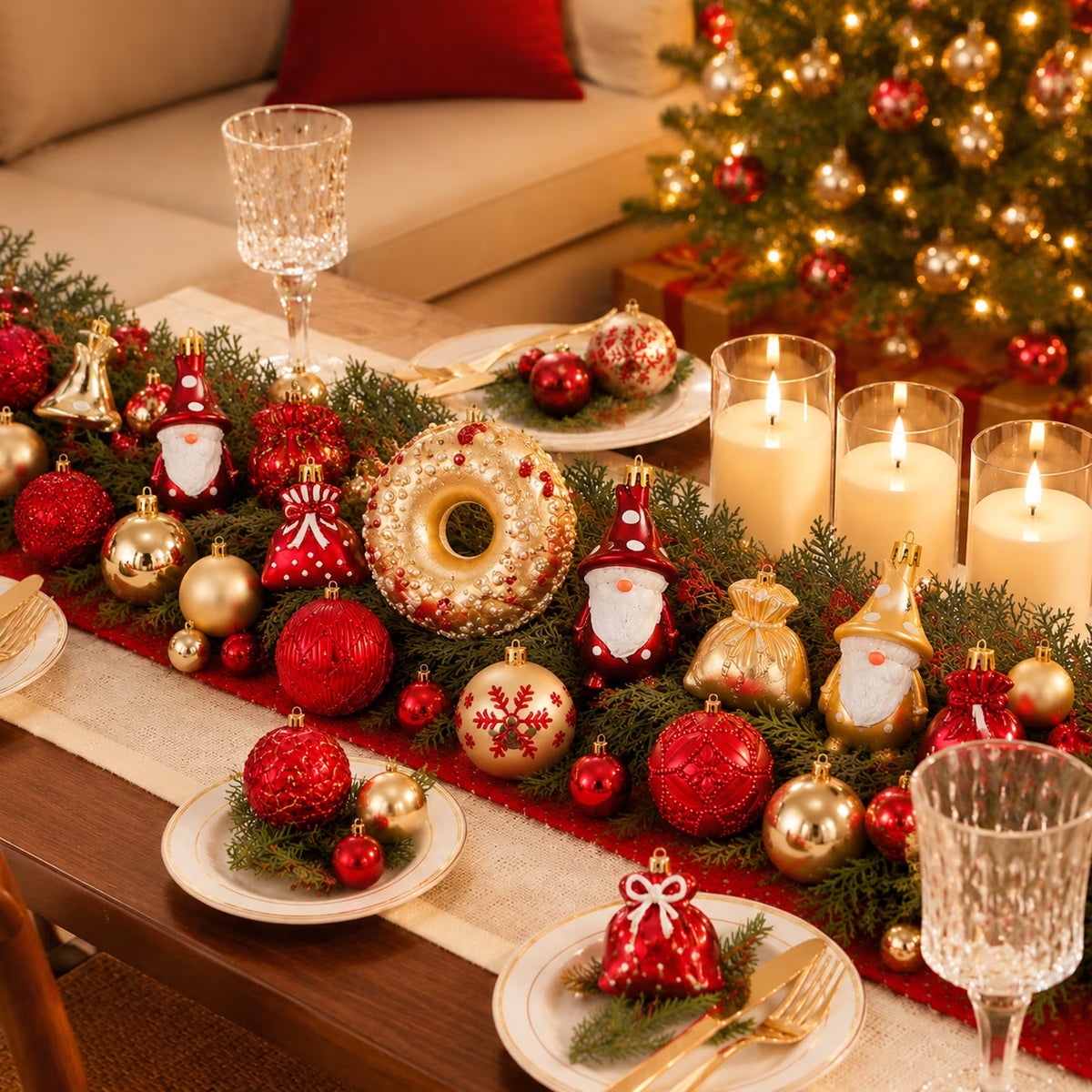 60-Piece Red & Gold Christmas Ornament Set – Shatterproof Holiday Decor
