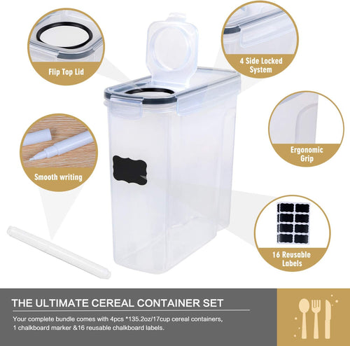 Set - 4 Piece Airtight Cereal Storage Containers(135.2Oz)