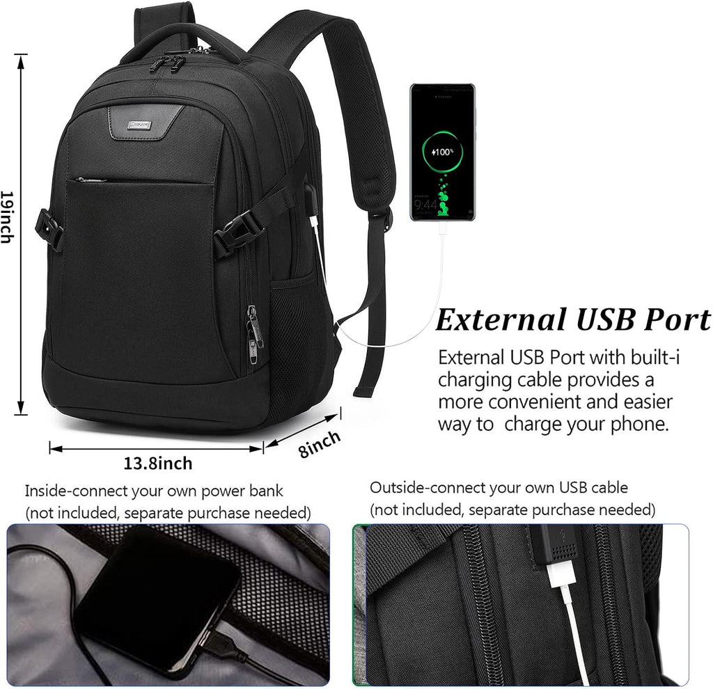 Anti-Theft Laptop Backpack, Black, 15.6-14-13 Inch Laptop Sleeve, USB Charging Port