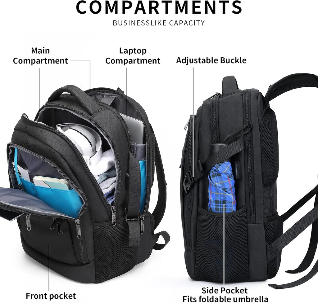 Anti-Theft Laptop Backpack, Black, 15.6-14-13 Inch Laptop Sleeve, USB Charging Port