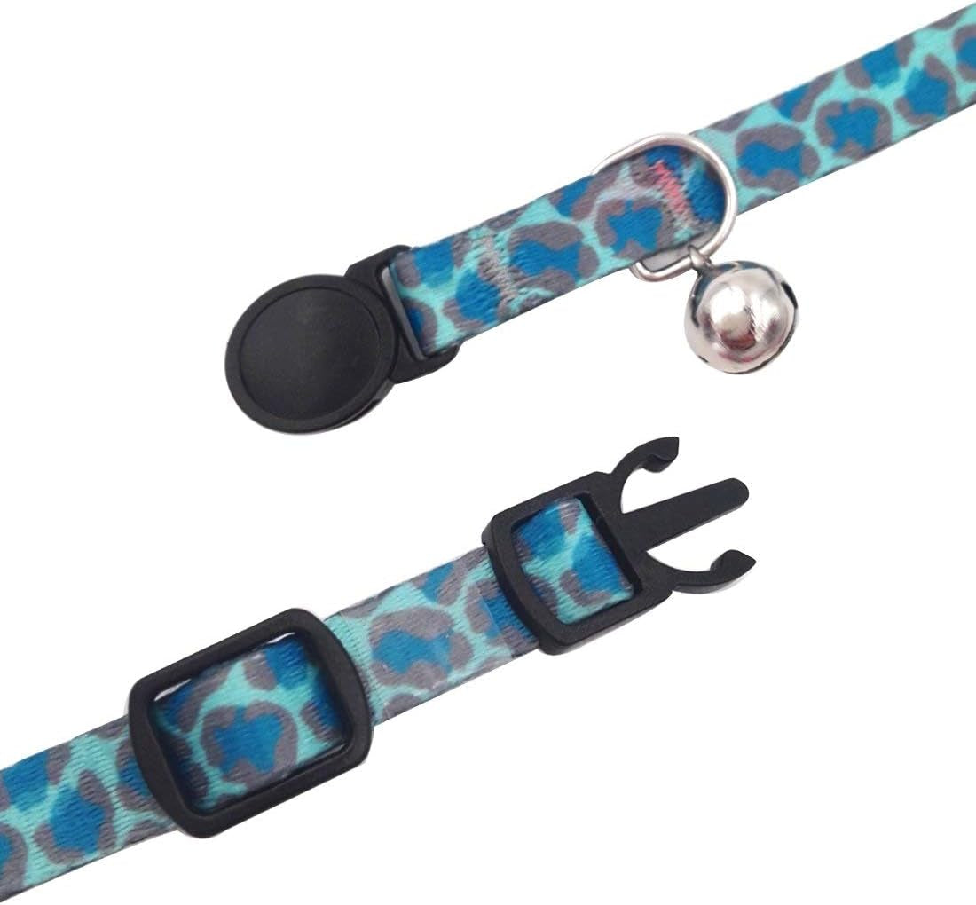 4 Pack Kitten Collars with Bells, Safety Breakaway Buckle, Leopard