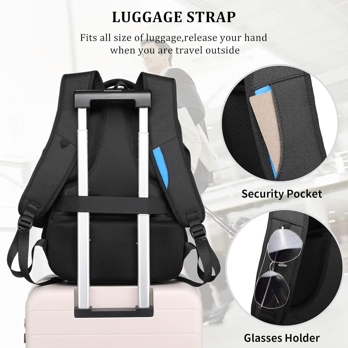 Anti-Theft Laptop Backpack, Black, 15.6-14-13 Inch Laptop Sleeve, USB Charging Port