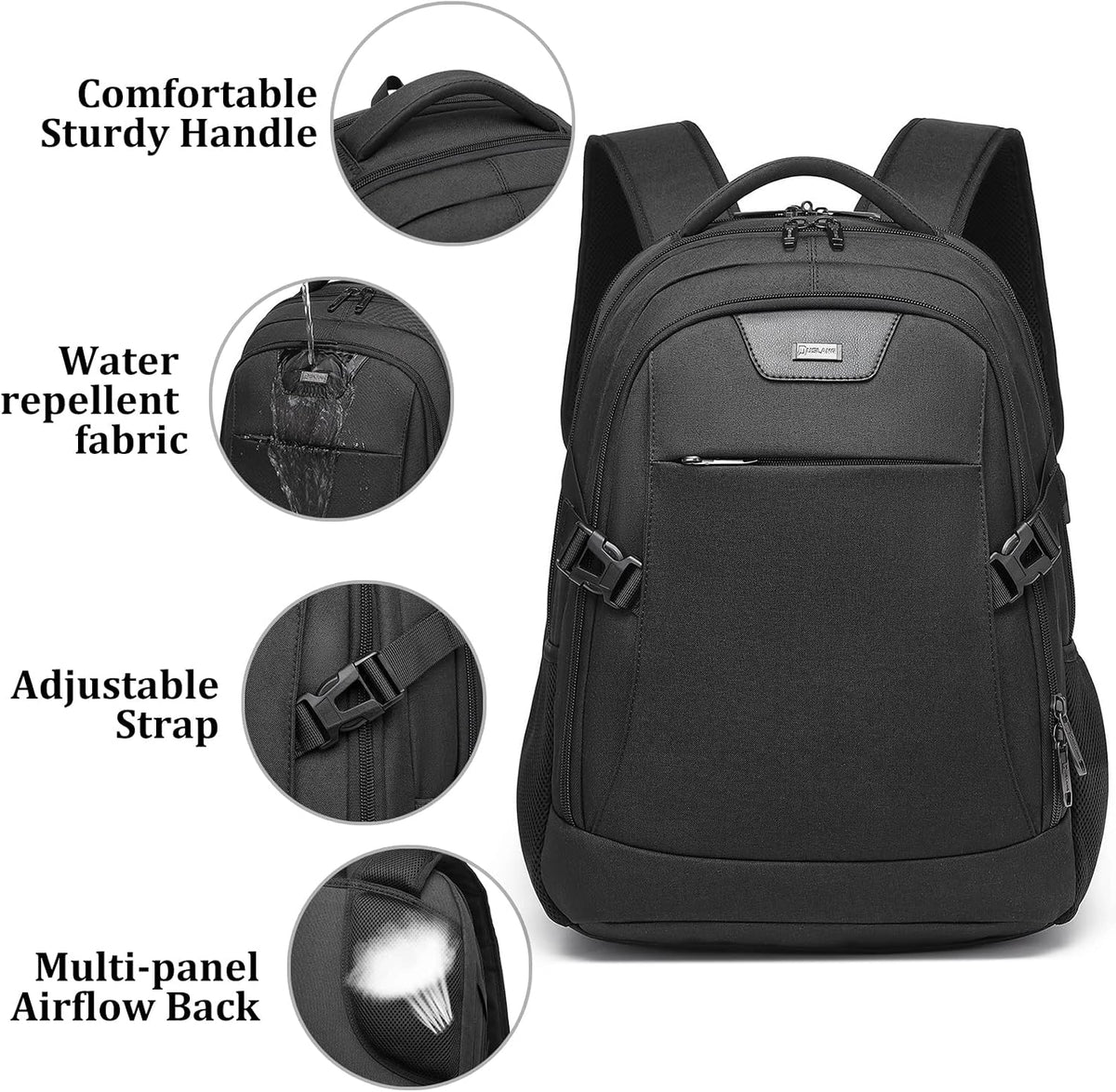 Anti-Theft Laptop Backpack, Black, 15.6-14-13 Inch Laptop Sleeve, USB Charging Port