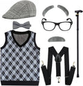 Kids 100 Days of School Costume for Boys - Halloween Old Man Costume Hat, Glasses and Grandpa Vest Set for Child,Lightgrey2-6