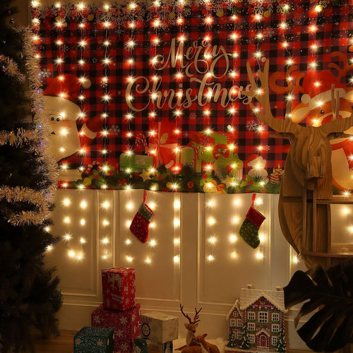 195 LED Christmas Curtain Lights Warm White Backdrop Lights