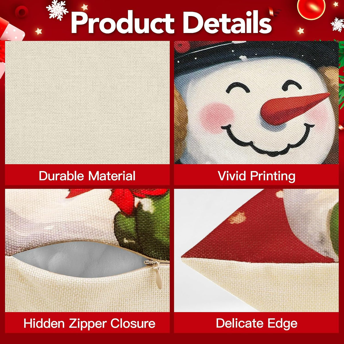 4-Piece Christmas Pillow Covers Set – 18x18 Holiday Decor