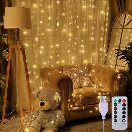 195 LED Christmas Curtain Lights Warm White Backdrop Lights