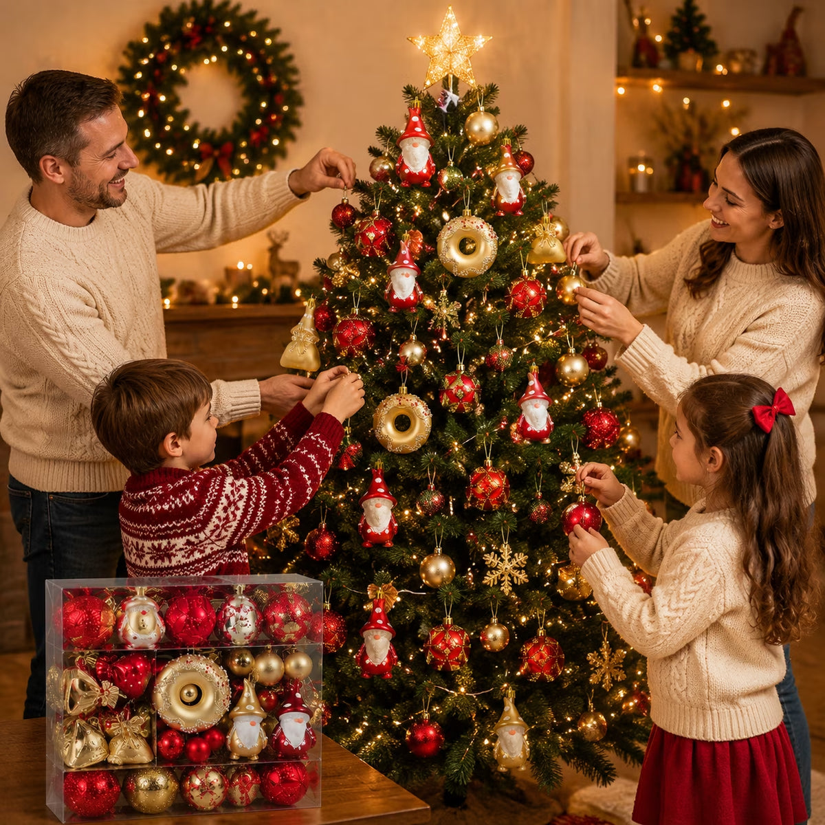 60-Piece Red & Gold Christmas Ornament Set – Shatterproof Holiday Decor